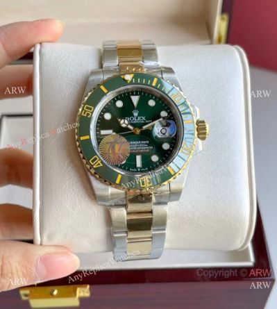 Rolex Submariner 40mm Watch Two Tone Green Ceramic Bezel Men